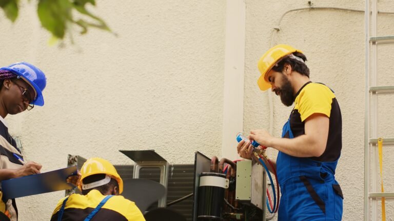 Team working with manifold gauges